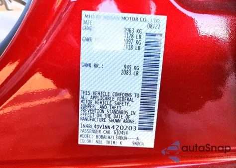 2022 Nissan Altima Sv from USA, damaged, VIN 1N4BL4DV1NN420203